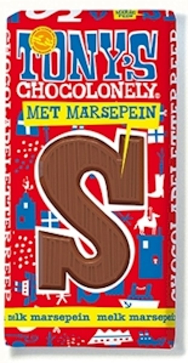 Tonys Chocolonely letterreep melk 32% met marsepein 180g